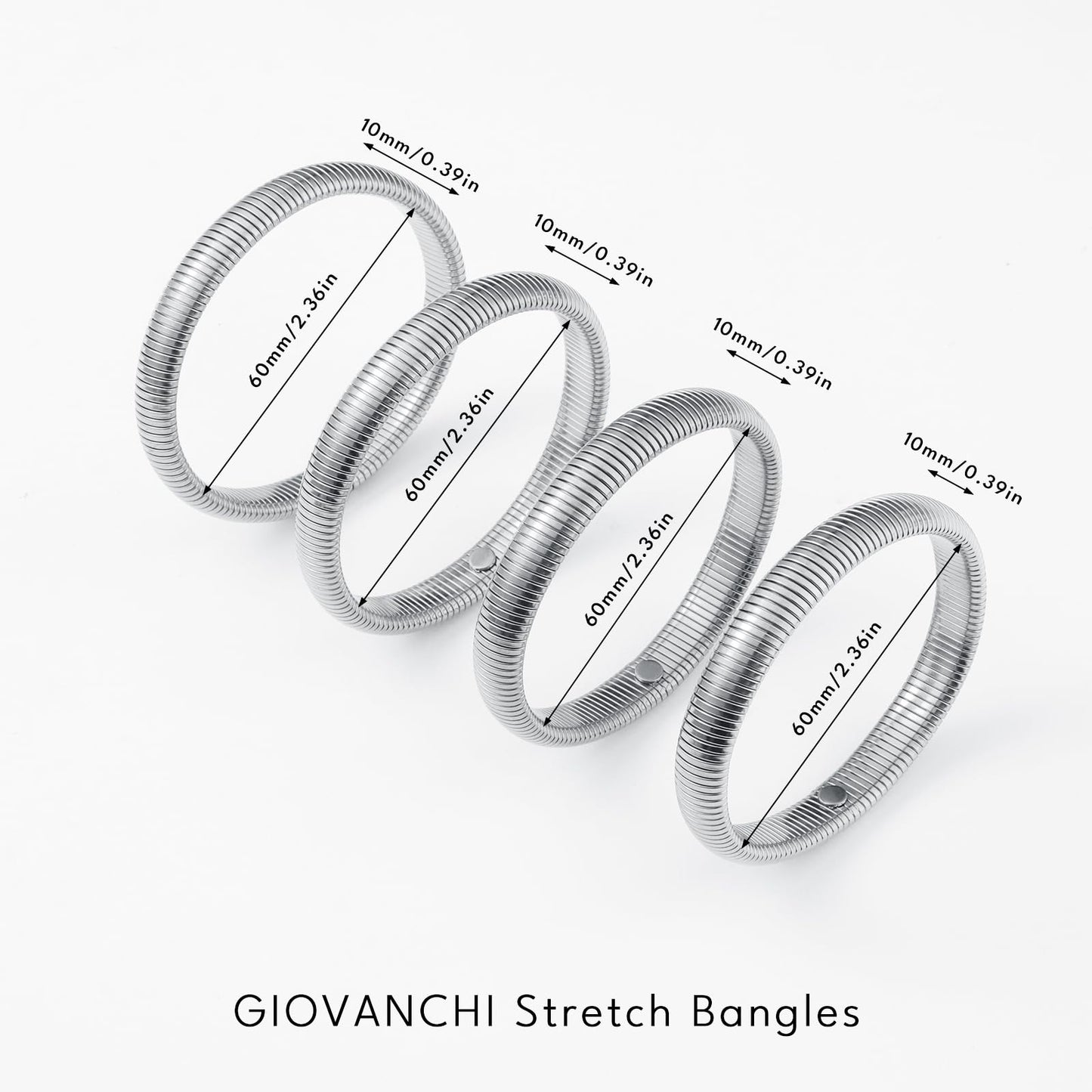Giovanchi 18K Gold Plated Bangles for Women Set of 4 Chunky Stretch Bangles Bracelets Stainless Steel Bracelets Flexible Wide Stack Bracelets for Women