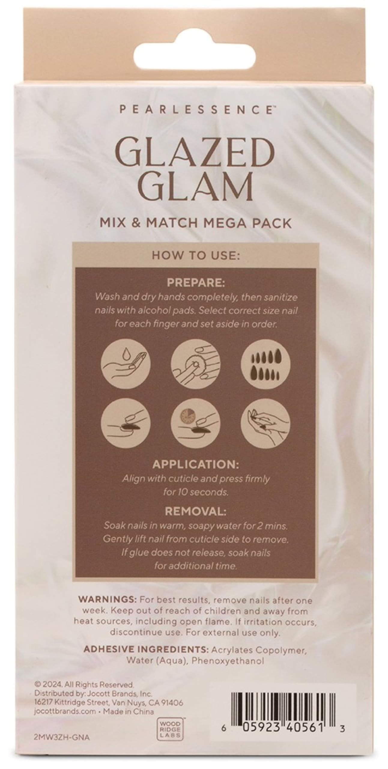 Pearlessence 48pc Glazed Glam Med Oval Press On Nails Mega Pack | Frosted Vanilla & Glossy Mocha | Medium Almond Shape