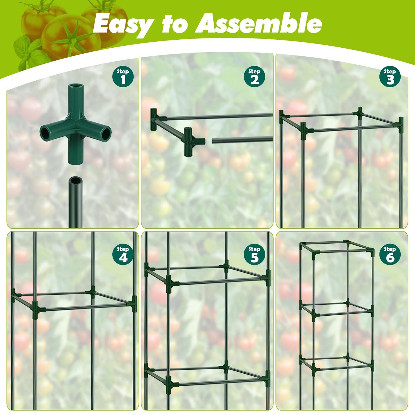 SUNXIZ 3 Pack Tomato Cages 47 Inch for Garden with 19.5 Gallon Square Grow Bags Planter Pots with Heavy Duty Trellis Plant Stakes Support Frames for Vertical Climbing Cucumber Vegetables Flowers