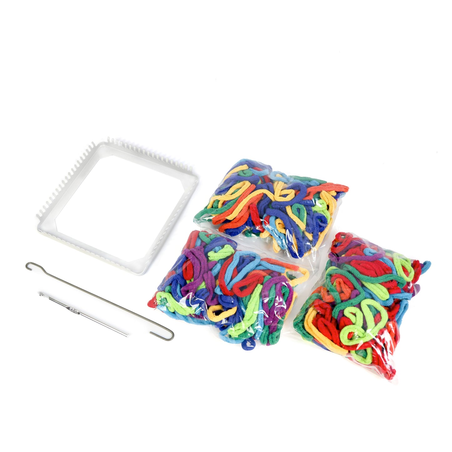 Friendly Loom 7” Traditional Potholder Loom Plus Weaving Kit | Sturdy Metal Loom and Quality Cotton Weaving Loops in Rainbow Colors | Complete Kit to Weave 6 Functional Potholders | Made in the USA