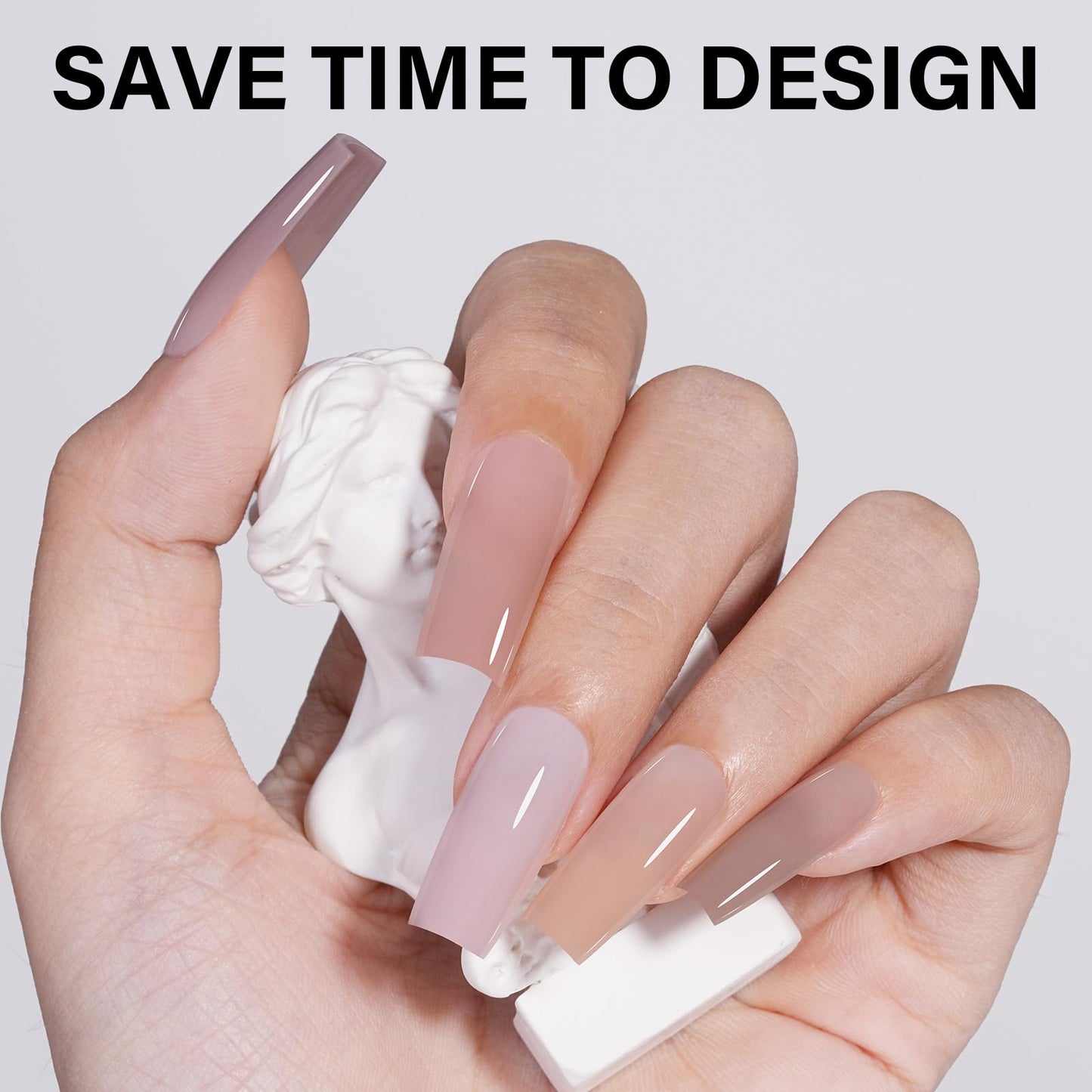 AILLSA Press on Nails Medium Square 140 PCS Fake Nails 4 in 1 Medium Glossy Nude Nails Press Ons, Long Lasting Pre-Shaped Gel Nails Natural False Nail for Nail Art DIY Women