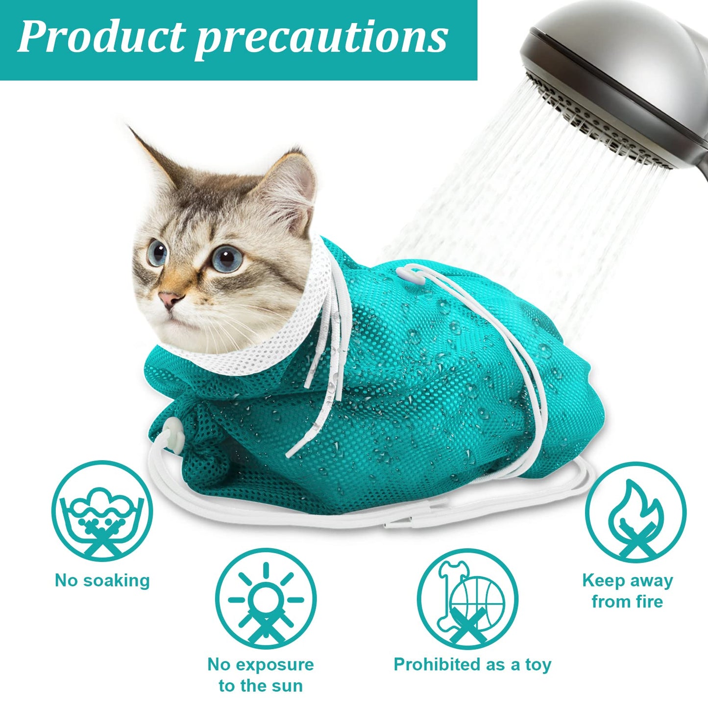 Cat Bathing Bag, Breathable Mesh Cat Shower Washing Bag Anti Scratch Adjustable Cat Grooming Bag for Nail Trimming