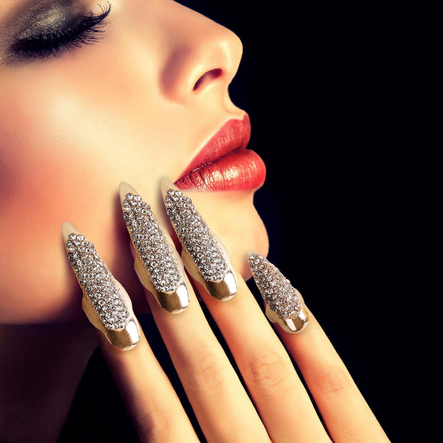 10PCS Finger Claws Fake Long Nail Women Halloween Costume Accessories Vampire Cat Wolf Cosplay Gold