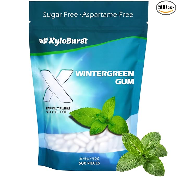 XyloBurst Xylitol Chewing Gum | Sugar Free, Gluten Free, Keto Friendly | Aspartame Free | Wintergreen | 500-Count Bag