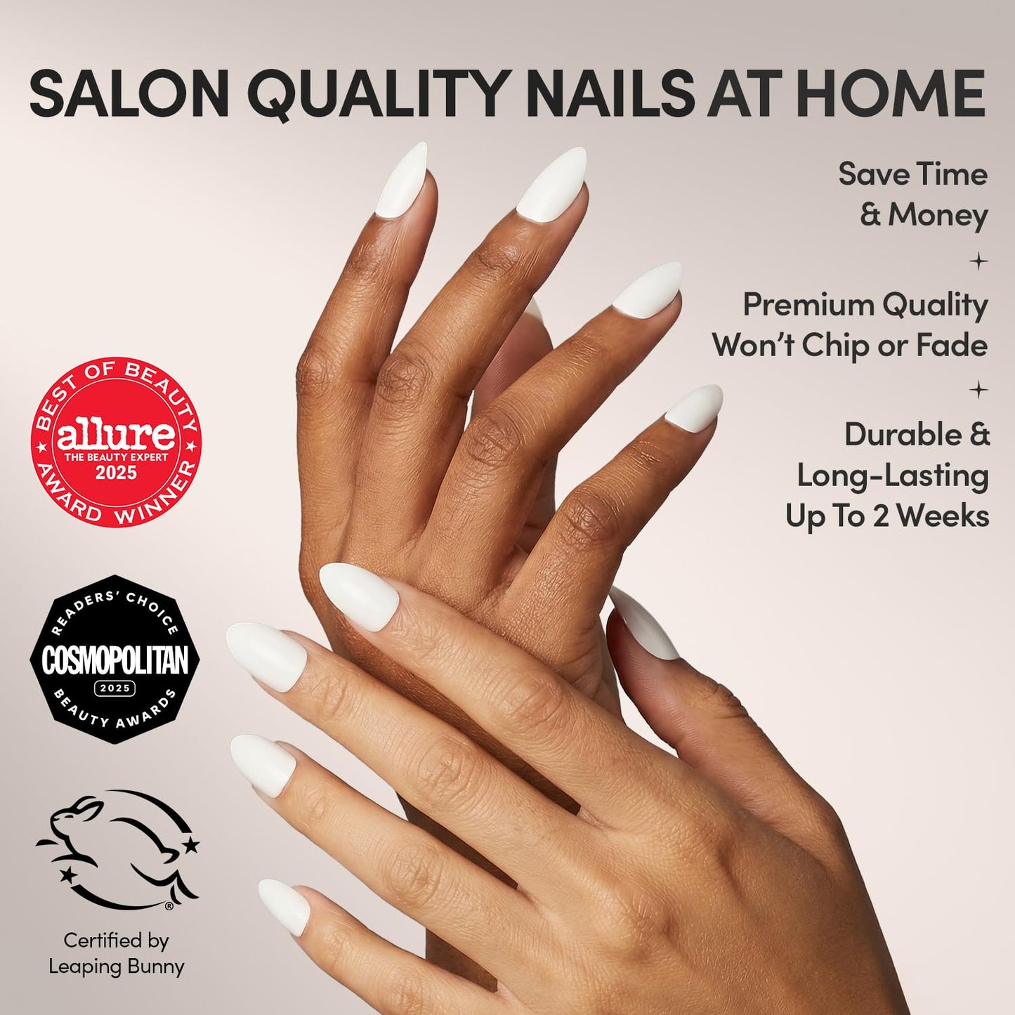 Glamnetic Press On Nails - Angel | Opaque White Short Almond Fake Nails, Salon Quality | 12 Sizes - 24 Nail Kit