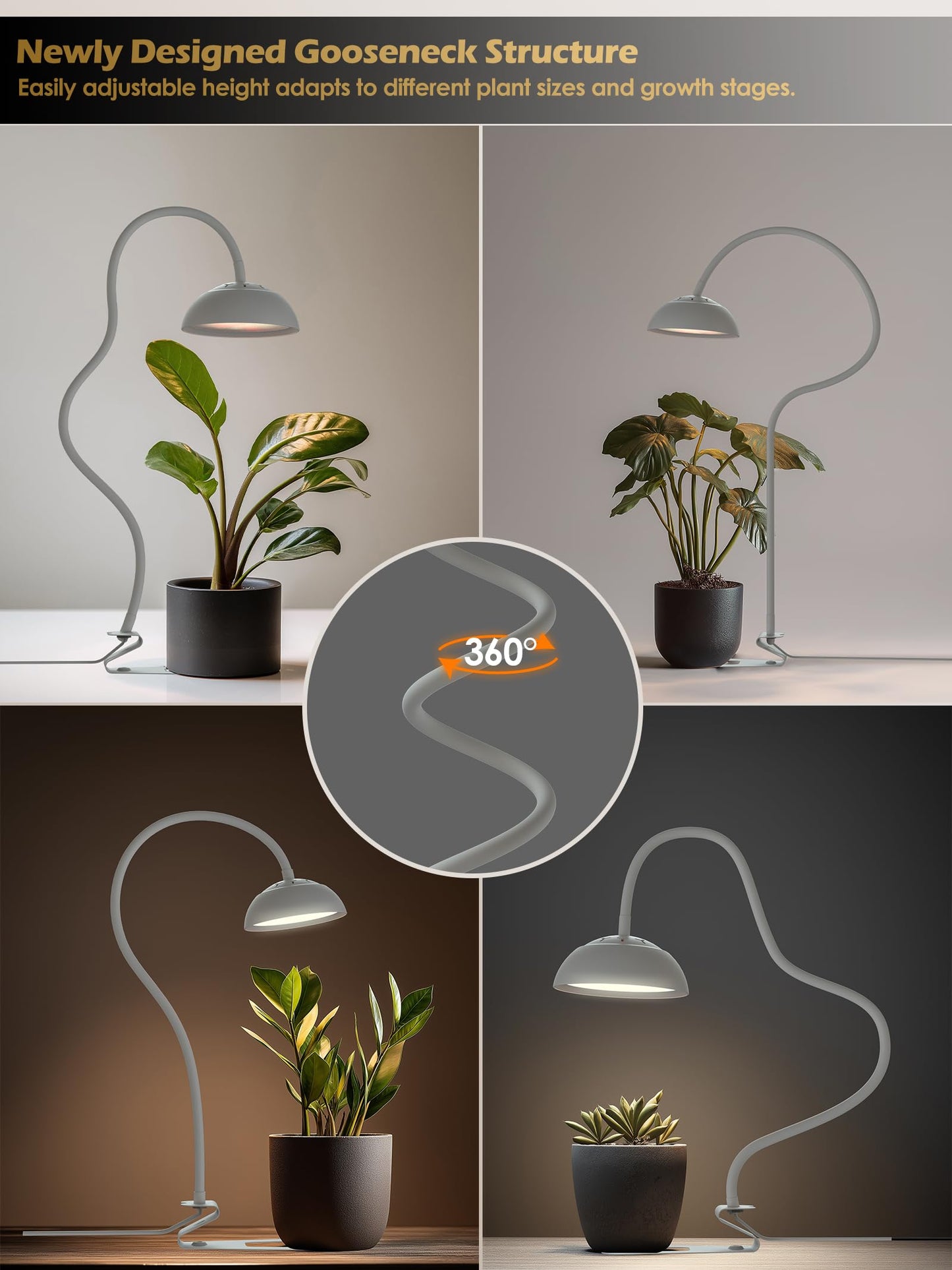 GLOWRIUM Smart Grow Lights for Indoor Plants,10W Full Spectrum LED Plant Light with 3/9/12 Timer,10 Dimmable Levels,Height Adjustable Grow Light with Base (White)