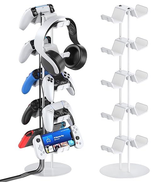 Kytok Gamer Gifts, Headset Stand 5 Tiers with Cable Organizer, Controller Stand Compatible with PS5/Xbox/Nintendo Switch/PS Portal/PS4, Headset Holder & Controller Holder for 10 Packs Controller