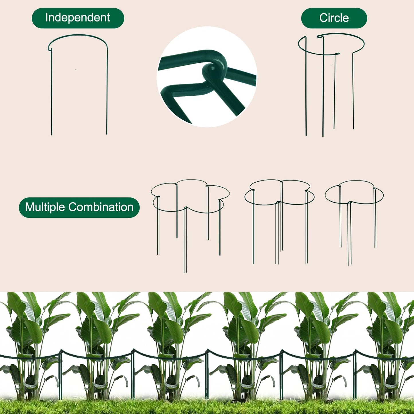 Tall Heavy-Duty 24in Plant Support Stakes - 16 Pack Peony Cages & Supports for Outdoor Plants, Half-Round Garden Stakes for Hydrangea, Roses with Extension Stakes
