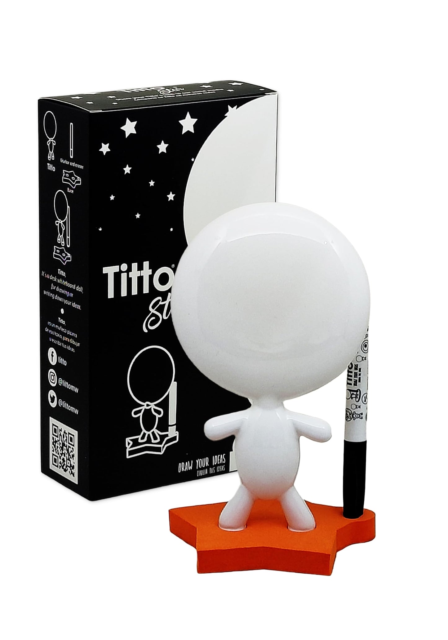 Coworkers Office Gift - Dry Erase Board - Back to School Gifts - Ceramic Whiteboard Doll - TITTO Star, Draw Your Ideas - Home Decor Design (Orange)