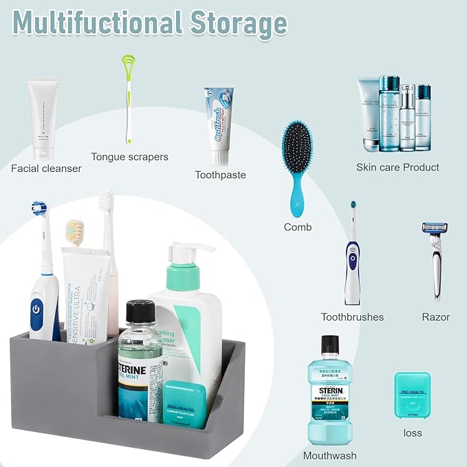 Diatomite Toothbrush Holders for Bathrooms, Quick Dry Electric Tooth Brush and Toothpaste Organizer Bathroom Accessories for Countertop, Vanity, Sink - Dark Grey