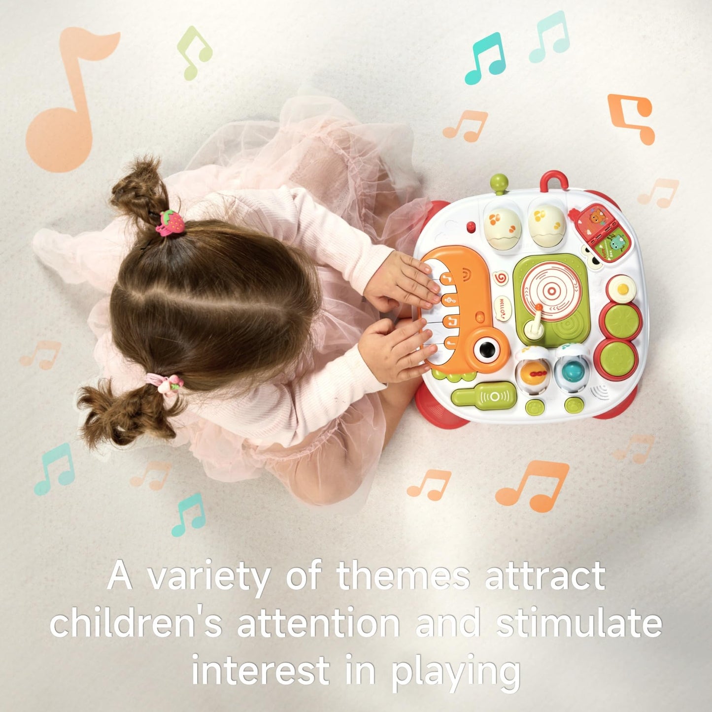 Baby Activity Table Learning & Fun, Baby DJ Table for Sitting Play, Keyboard Musical Toy and Detachable Red Legs Activity Table for Toddlers, Educational Interactive Toys for Kids