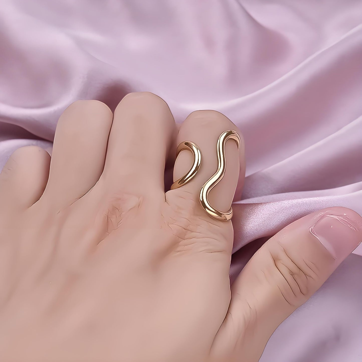 AIETUE Chunky Rings For Women, Gold Silver Thumb Ring Asymmetrical Wavy Curve Ring Adjustable Non Tarnish Dainty Stainless Steel New Year Anniversary Birthday Jewelry Gift (Wavy Silver 2Pcs)