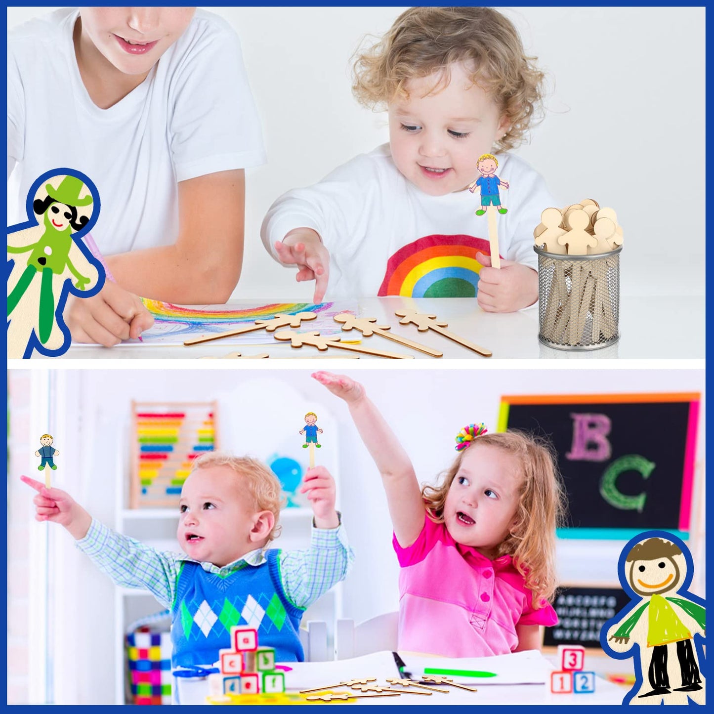 Sintuff 150 Pcs People Craft Sticks 5.3 Inch Jumbo People Shaped Craft Sticks Natural Wooden Craft Sticks for Student DIY Project Making Classroom Home Decoration Craft