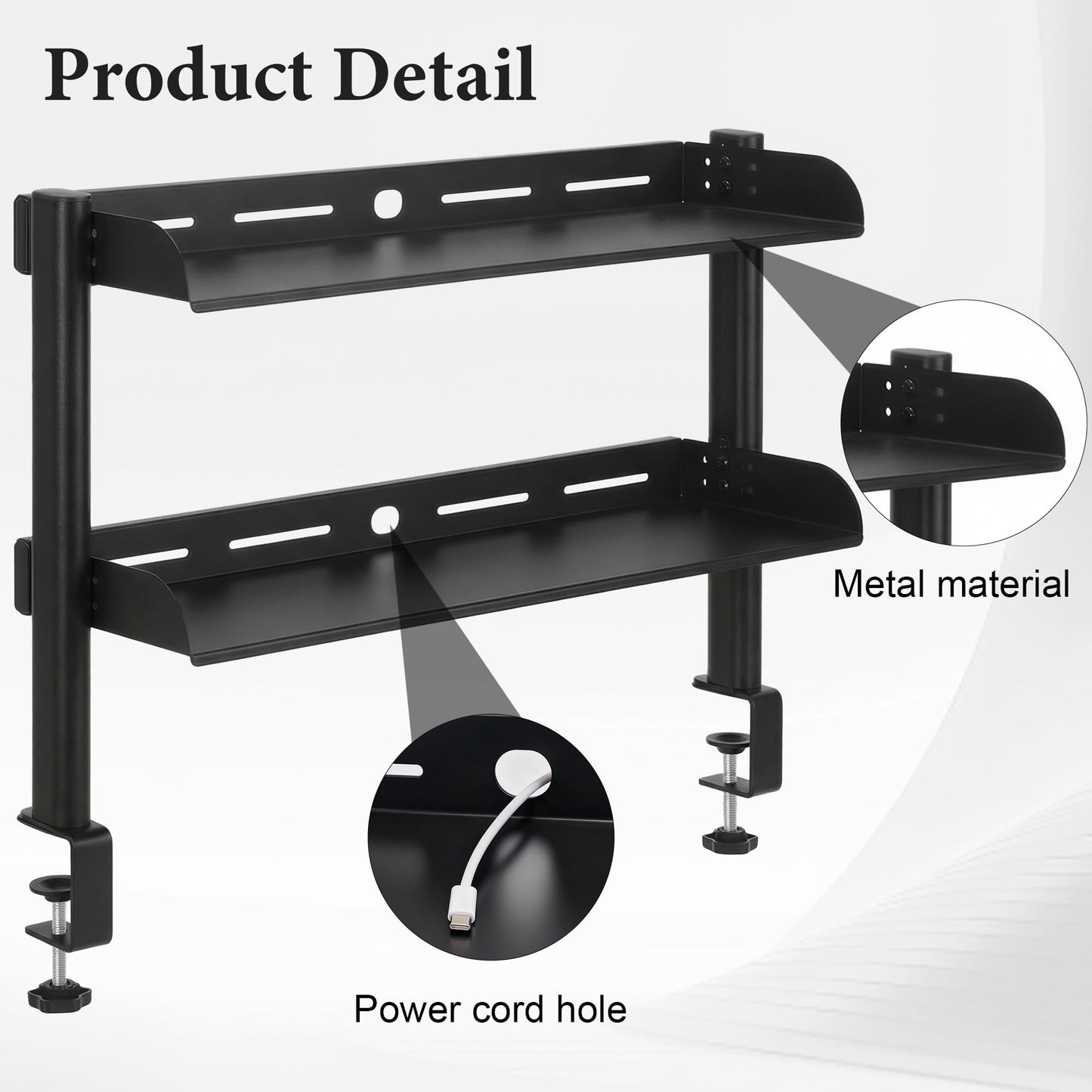 MLLNFUE 24-Inch Clamp On Desktop Shelf, 2-Tier Office Desk Organizer, Extended Compact Desk Shelf for Home Workspace, Study Room, and Gaming Accessories Storage