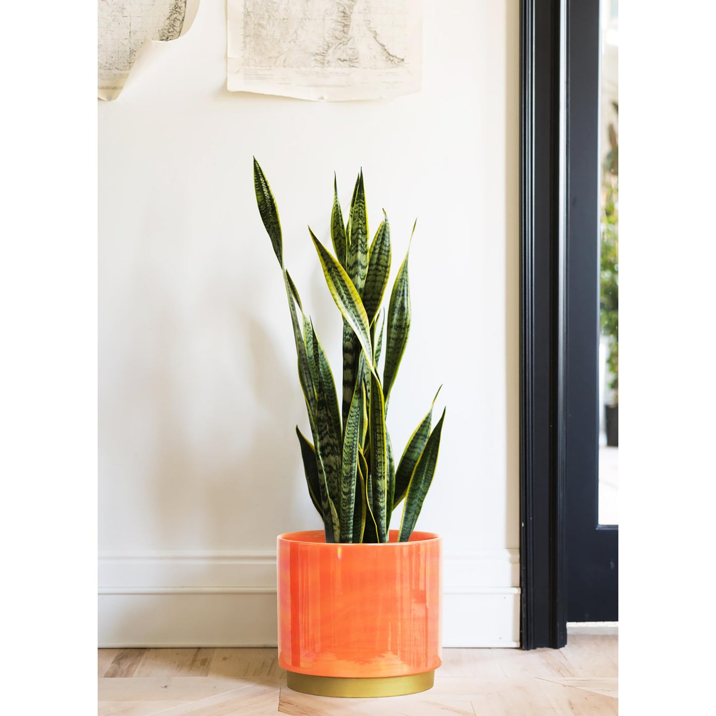 Gepege Peach Indoor Plant Pots for Plants, Large Ceramic Planter with Drainage Hole, 9.6-inch Succulent Orchid Flower Pot - Rainbow Pearl Glaze