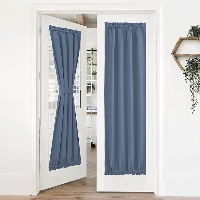 NICETOWN Sidelight Curtain Panel - Thermal Insulated Blackout Solid Door Curtain with Top and Bottom Rod Pocket for Patio Door, 36 inches Wide x 72 inches Long, Stone Blue, 1 Pack