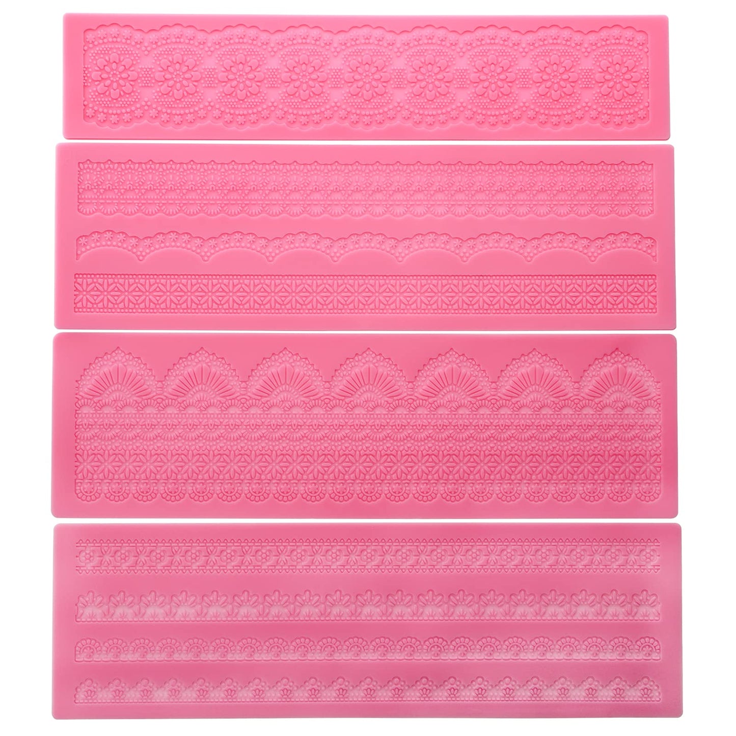 Hedume Set of 4 Sugar Edible Cake Silicone Fondant Impression Lace Mat, 15.5" Large Mold, Flower Pattern Molds Craft Tools for Cake Decorating