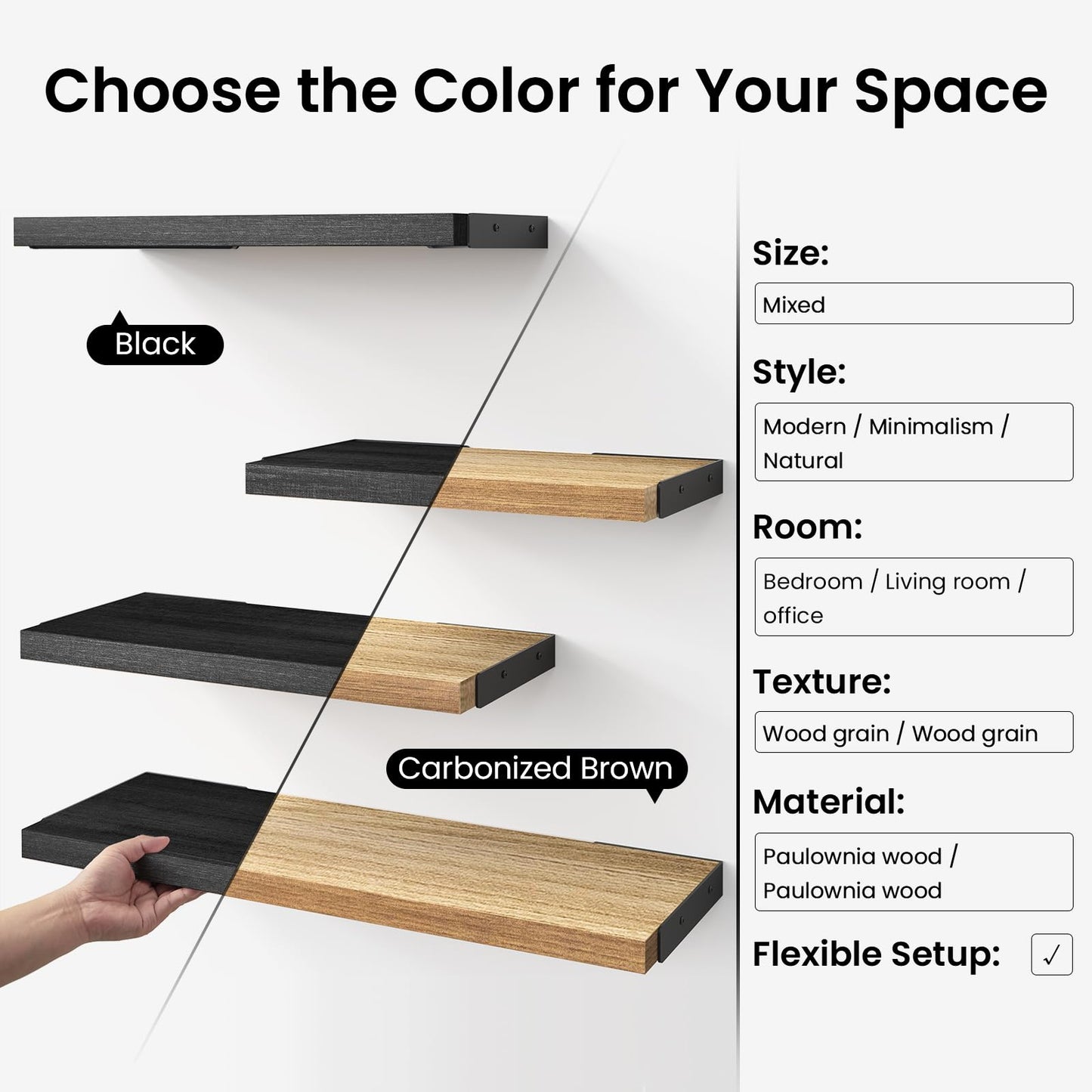 BAYKA Wall Mounted Floating Shelves, Wood Floating Wall Shelf for Books & Decor, Small Space-Saving Display & Organizer（Black，Set of 3）