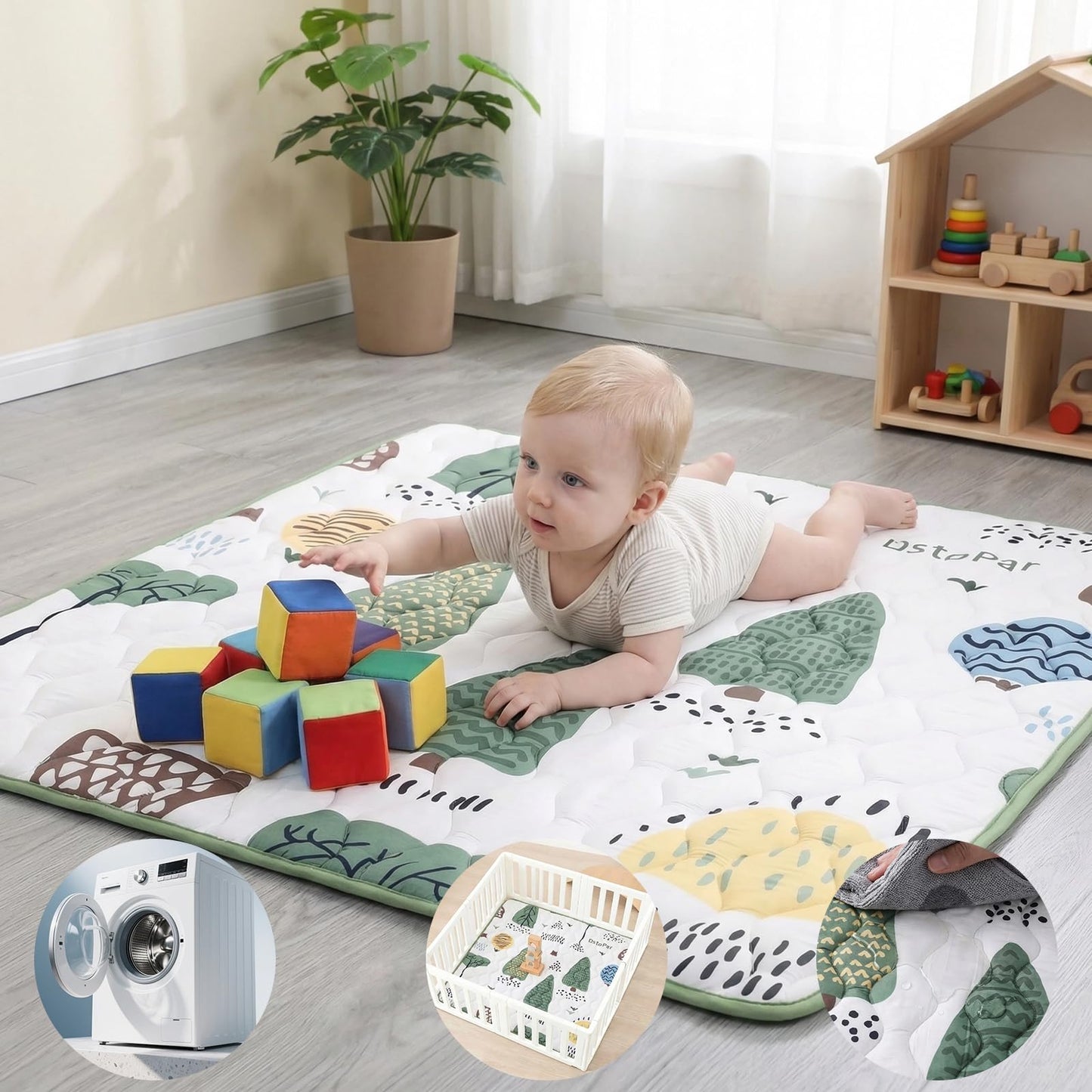 DstoPar Baby Play Mat, 50" x 50" Baby Floor mat, Thick Cushioning Padding Foam Playpen Mat for Babies and Toddlers to Play and Crawl,Non-Slip & Machine Washable