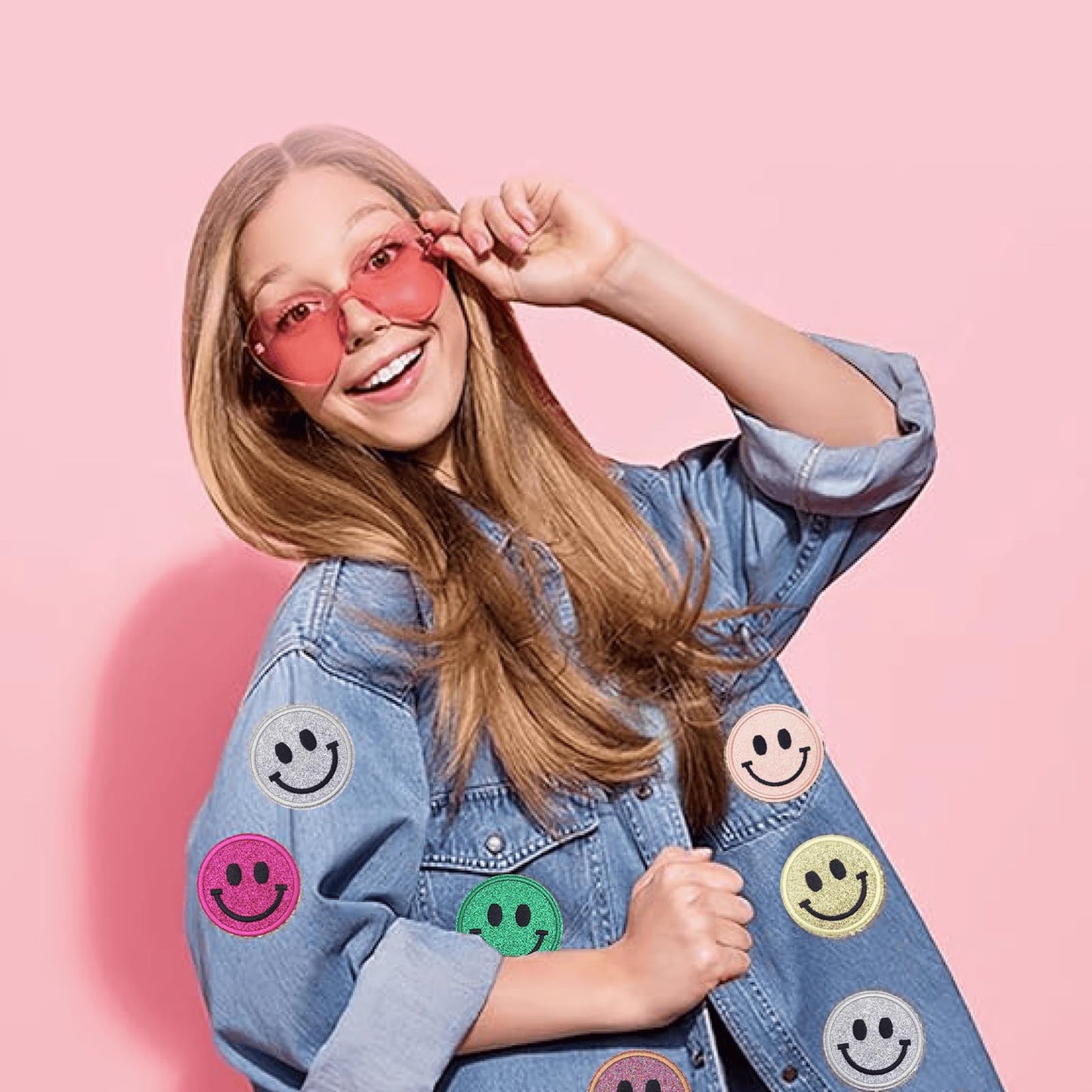 Zakrafo 60PCS Smiley Iron on Patches Sequin Round Chenille Cute Smiley Face Patches for Diverse Range of Fabric Clothes DIY Projects