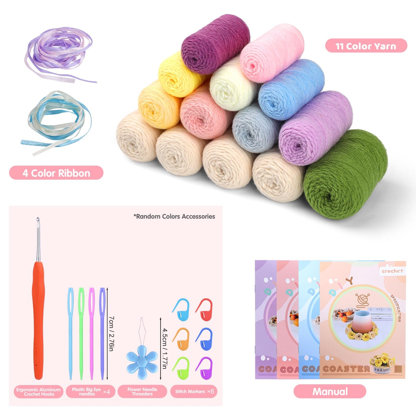 Iuuidu Crochet Kit for Beginners-4PCS Coaster Pot Crochet Kits Coaster Crochet Flower Kit with Crochet Yarns, Hooks, Easy Videos Tutorials to Crochet for Office, Coffee Table, Home Decor
