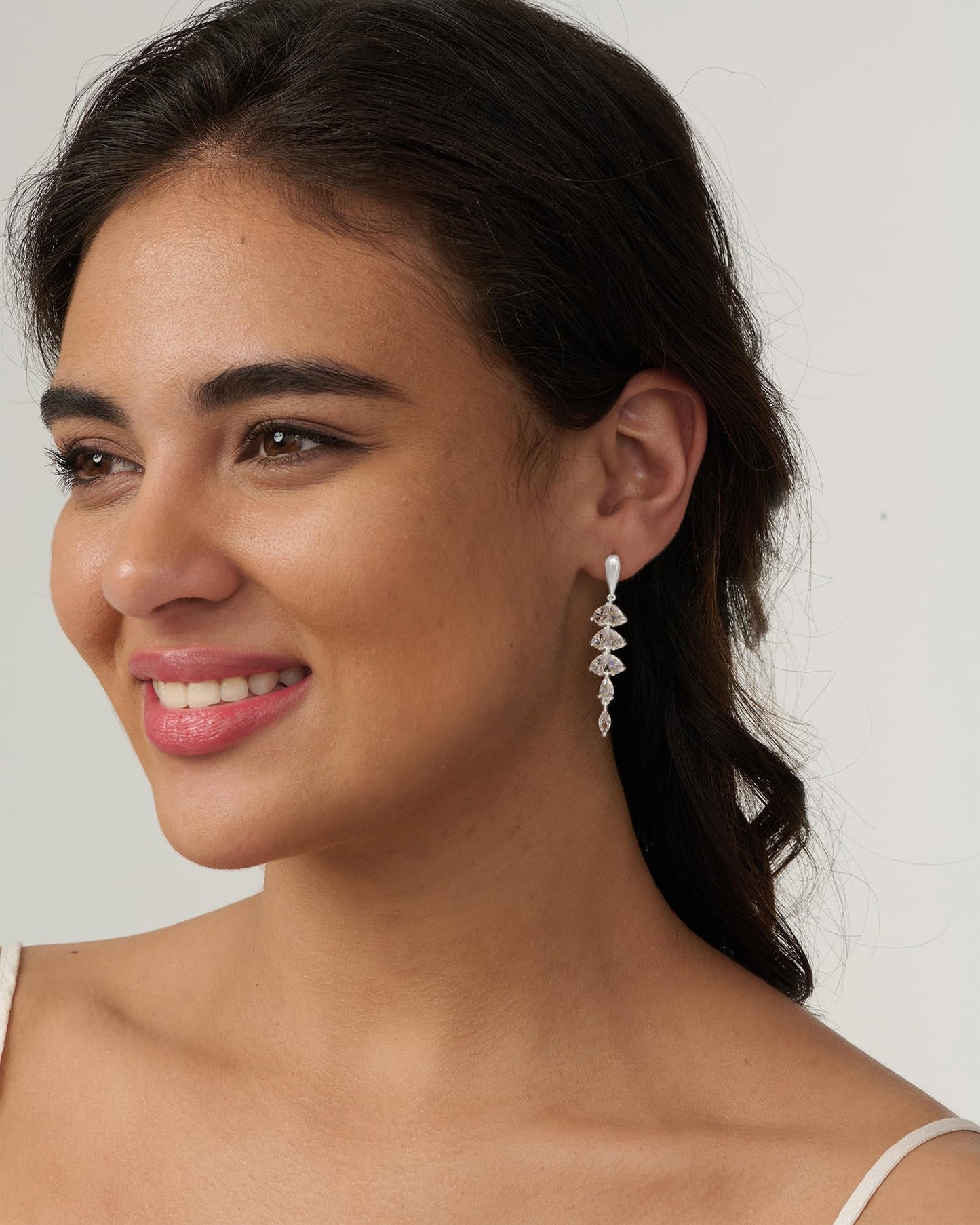 PRTGL Dangle Earrings for Women - 14K White Gold Plated Silver Cubic Zirconia CZ Dangle Wedding Earrings for Women Bridal Bridesmaid