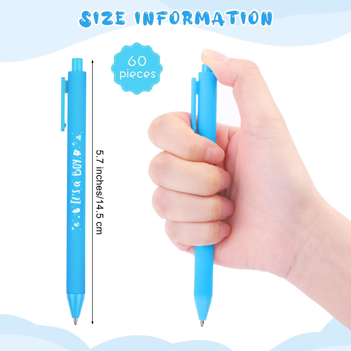 Aodaer 60 Pieces It's a Boy Baby Shower Ballpoint Pens, Retractable Gel Pen with Soft Grip, Comfortable Black Ink Pens for Boys Baby Shower Favors Party Guests Gifts