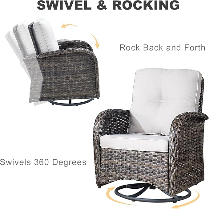 HUMMUH Patio Furniture 6-Piece PE Wicker Outdoor Conversation Set,All-Weather Rattan Swivel Chairs with Ottomans Glider Loveseat for Backyard,Poolside,Deck