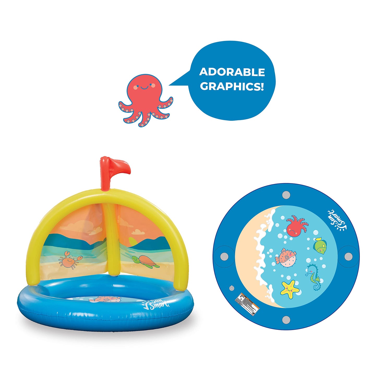 SunSmart Splash 'N Play Sandcastle - Inflatable Kiddie Pool and Sprinkler with Removable, Rotating Canopy