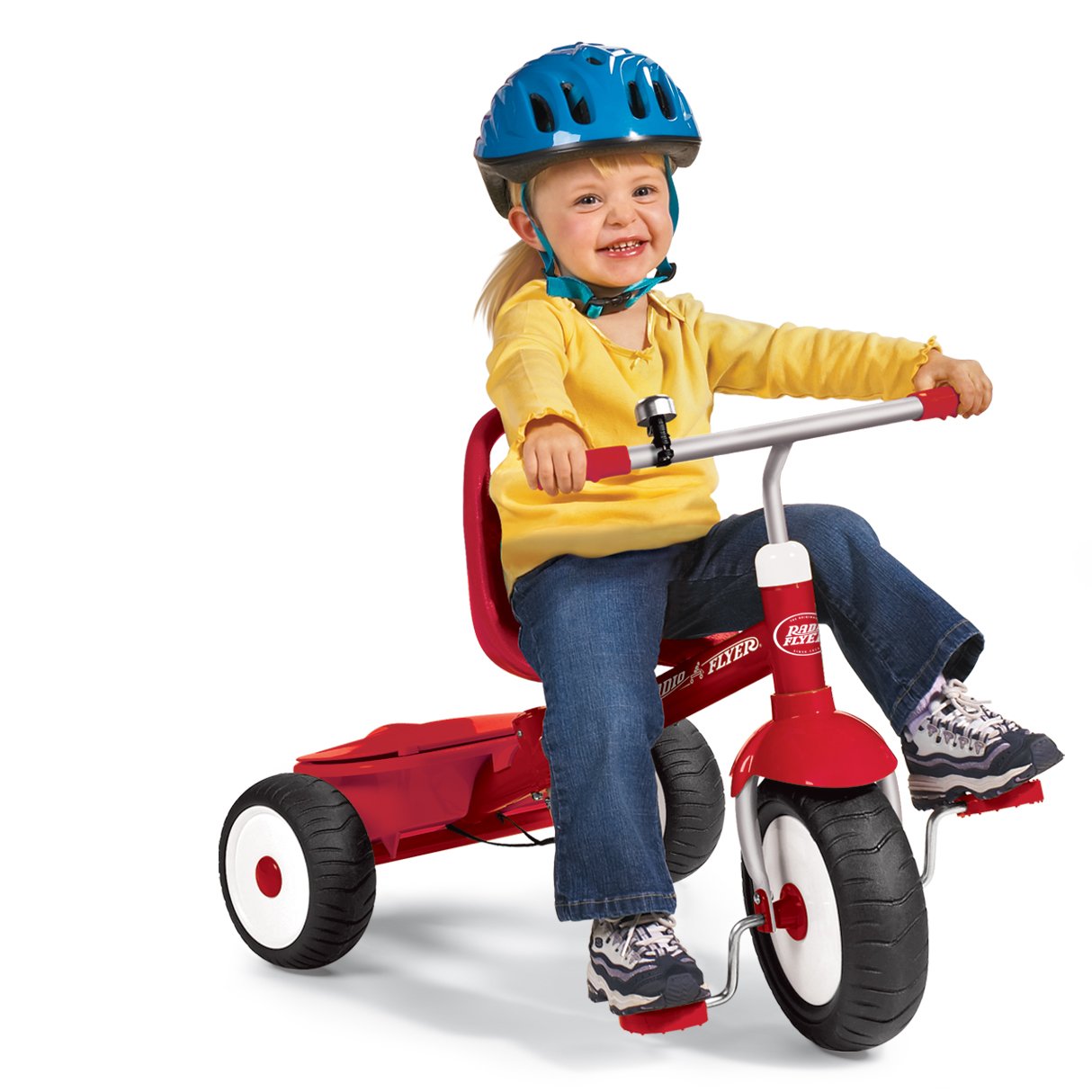 Radio Flyer Deluxe Steer & Stroll Trike, Red, for Kids 2-5, 2-in-1 Parent Steer Tricycle, Removable Push Handle, Adjustable Seat, Steel Frame, Covered Storage Bin, Tricycle for Toddlers and Kids