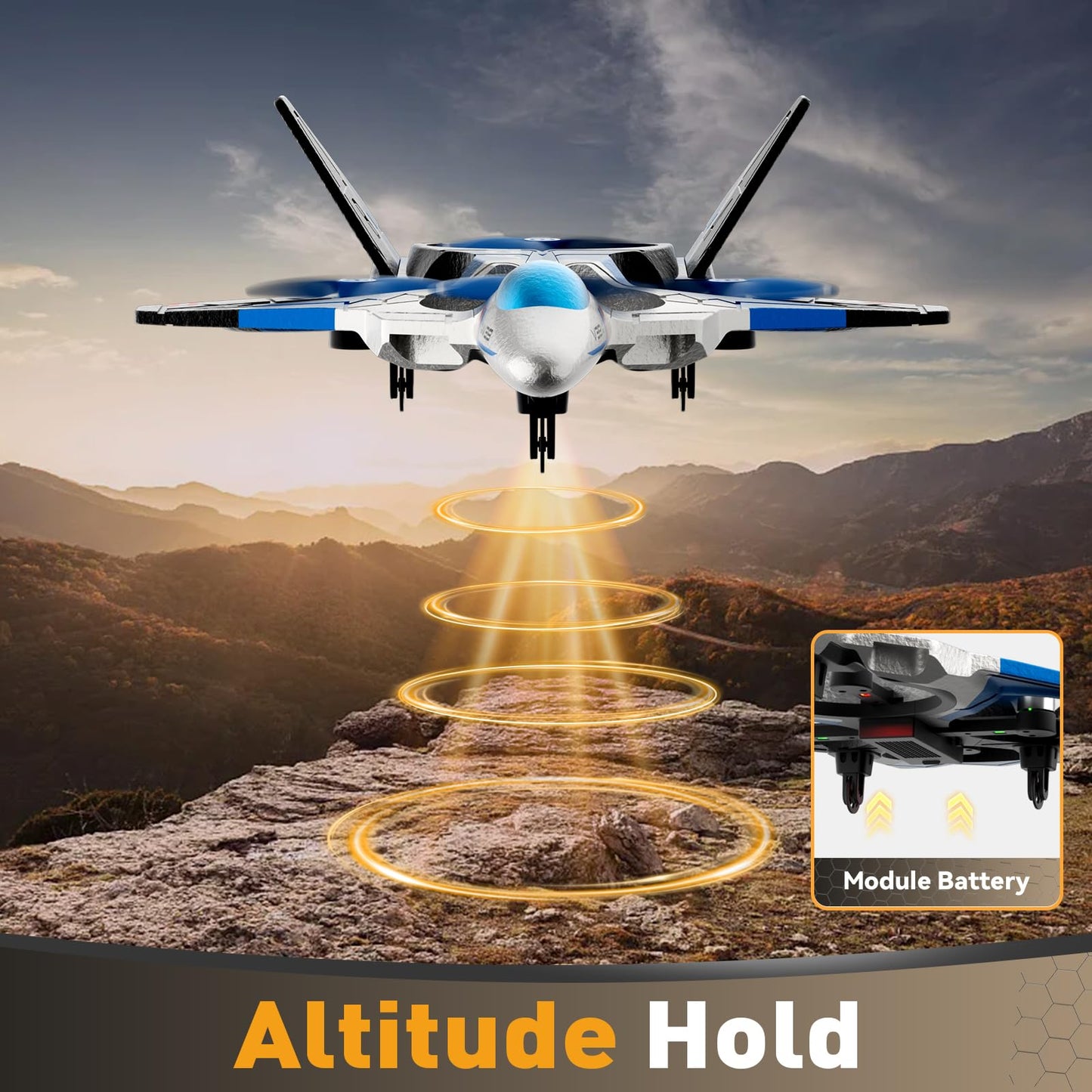 4DRC V39 Foam Remote Control Airplanes RC Planes with Camera,RC Airplane Fighter Jet with Light,Gravity Control, Auto-Follow, Trajectory Flight,One Key Take Off, 2 Batteries,Blue