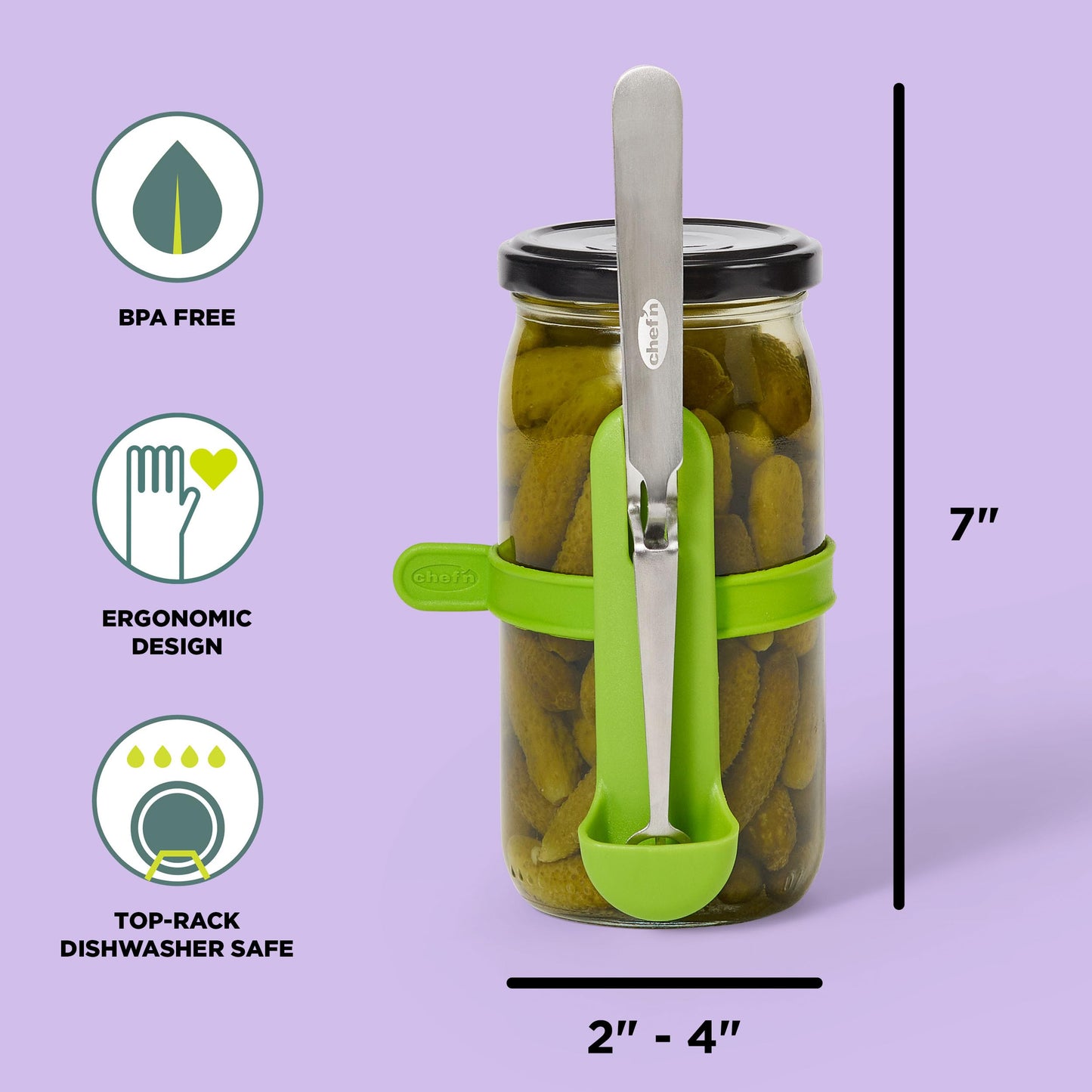 Chef’n FridgeFork Pro Squeeze n’ Hold Condiment Fork – 2-in-1 Fork and Tongs with Integrated Storage Caddy – Mess-Free Tool for Pickles, Olives, and More – Ideal for Charcuterie and Snacking