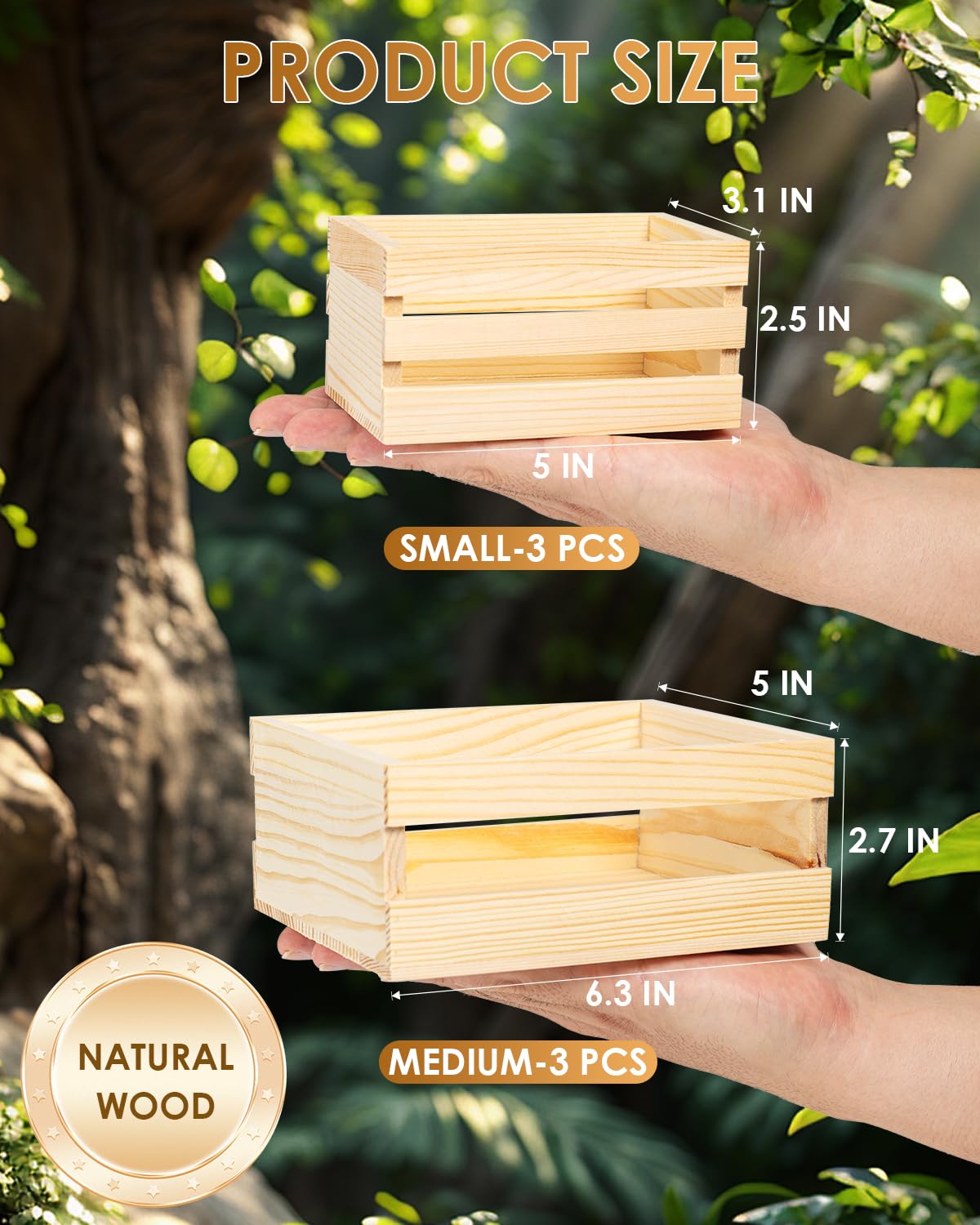 Baemin DIY Wood Crates 6 Pcs Decorative Storage Boxes, Rustic Wooden Crates for Display, Small & Medium Size Set