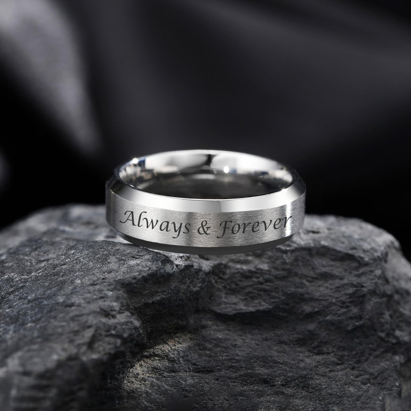 VNOX Customize Personalized Name Date 6MM Stainless Steel Simple Matte Brushed Finish Wedding Band Engagement Rings for Men Dad Husband,Size 13