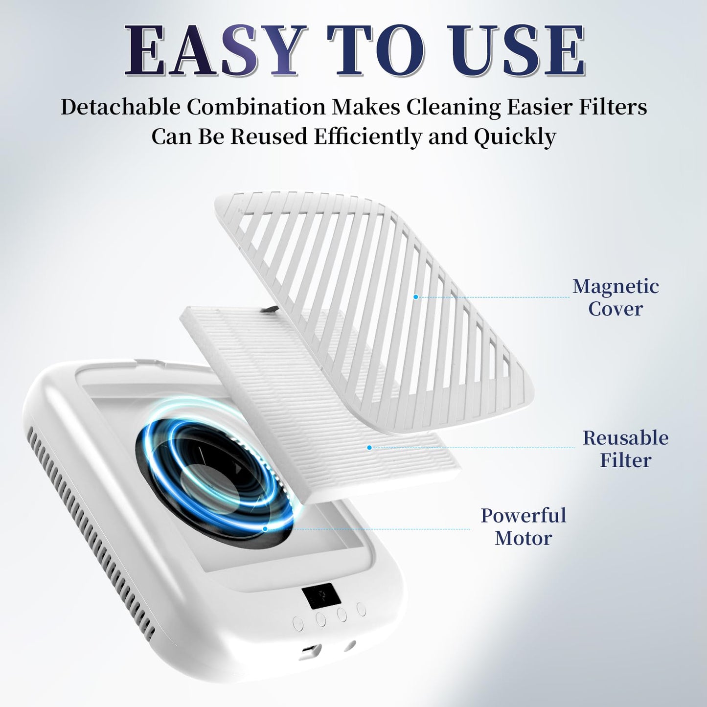 TADOPRO Nail Dust Collector, Rechargeable 4500RPM Dust Collector Nail Tech Brushless Motor with 3 Suction Modes Easy-Control Nail Vacuum Dust Collector Extractor for Beginners Home Salon Use(White)