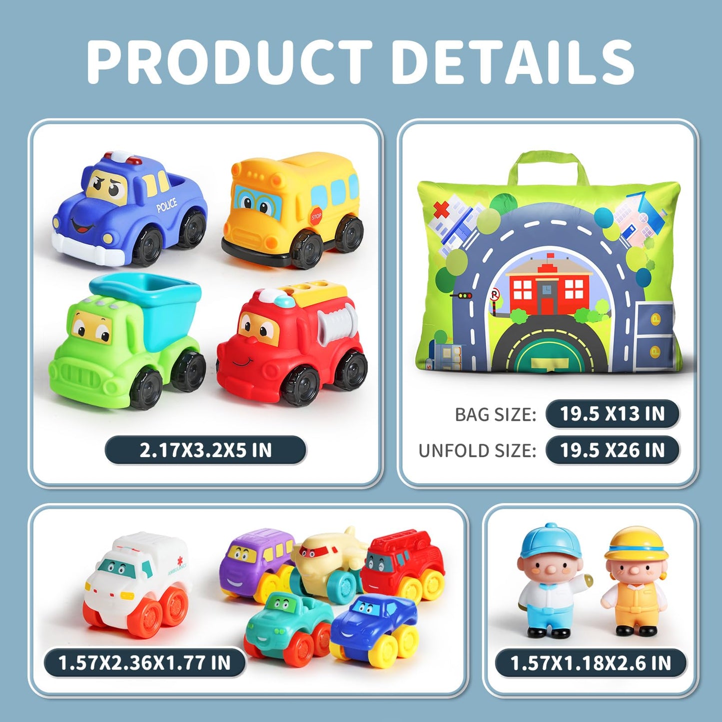 ALASOU 3 PCS Suction Cup Rotating Toys and 12 PCS Soft Rubber Car Toys with Playmat for Infant and Toddlers