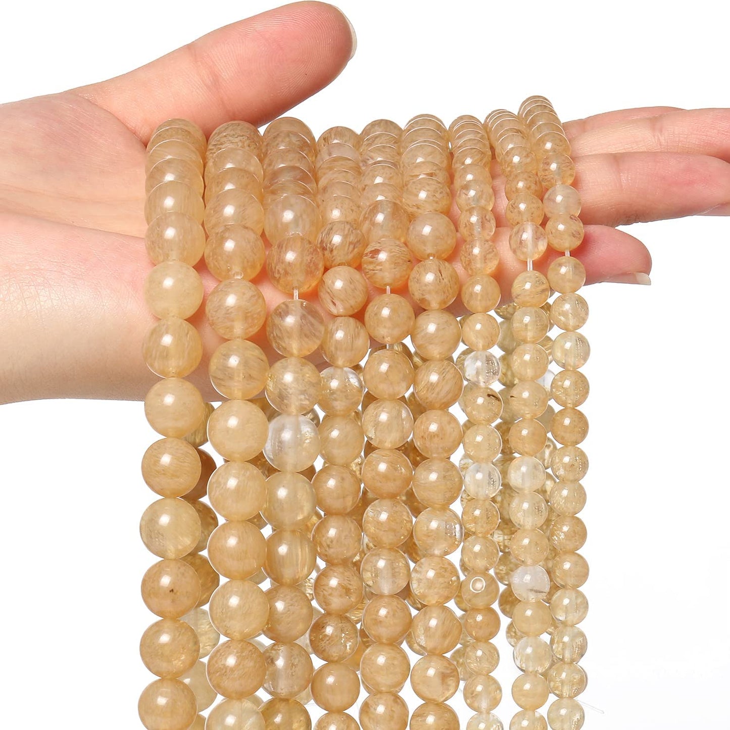 45pcs 8mm Natural Stone Beads Gold Rutilated Quartz Beads Crystal Gemstone for Jewelry Making, DIY Bracelet Necklace