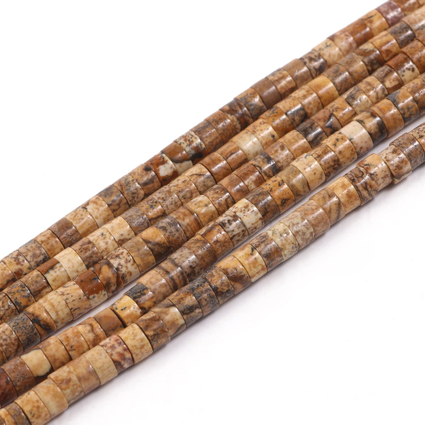 NITOPUPU 150Pcs 4×2mm Natural Picture Jasper Spacer Stone Beads for Jewelry Making Supplies, Loose Semi Flat Round Gemstone Tube Beads for Bracelets DIY Crafts