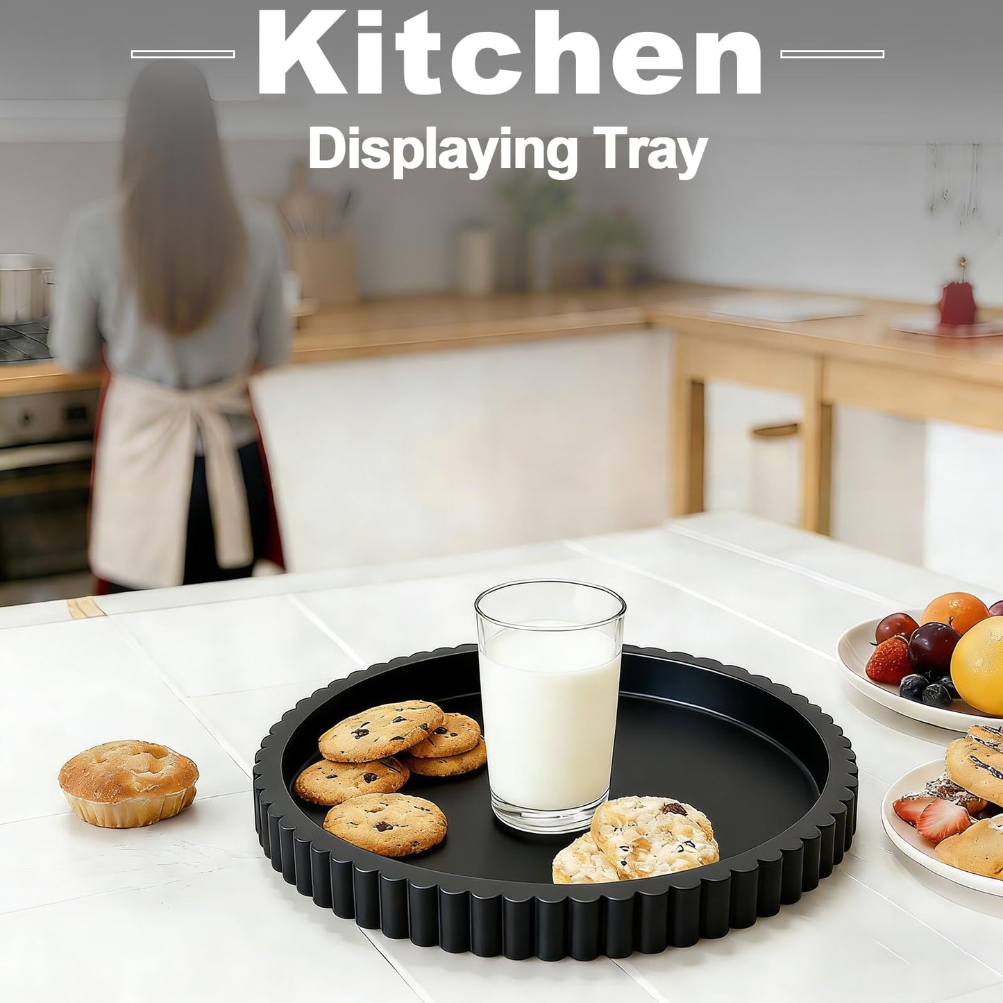 HUGZNLFEI Round Decorative Tray for Coffee Table Decor - Resin Modern Table Centerpieces Decorative Trays for Kitchen, Dining, Living Room, Home Decor Housewarming Gift - Black