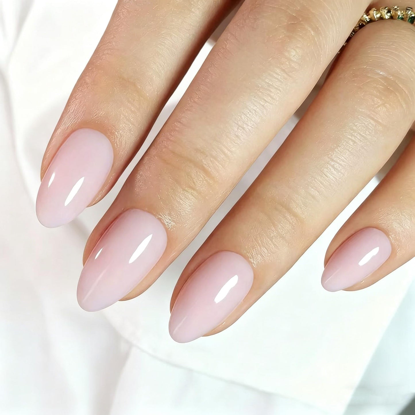 Milk Tea Pink Short Almond Press on Nails - Sheer Jelly Gel Nails Kit, Reusable 32Pcs with Glue & 16 Sizes for Women, Daily, Office Wear, Nude Nails