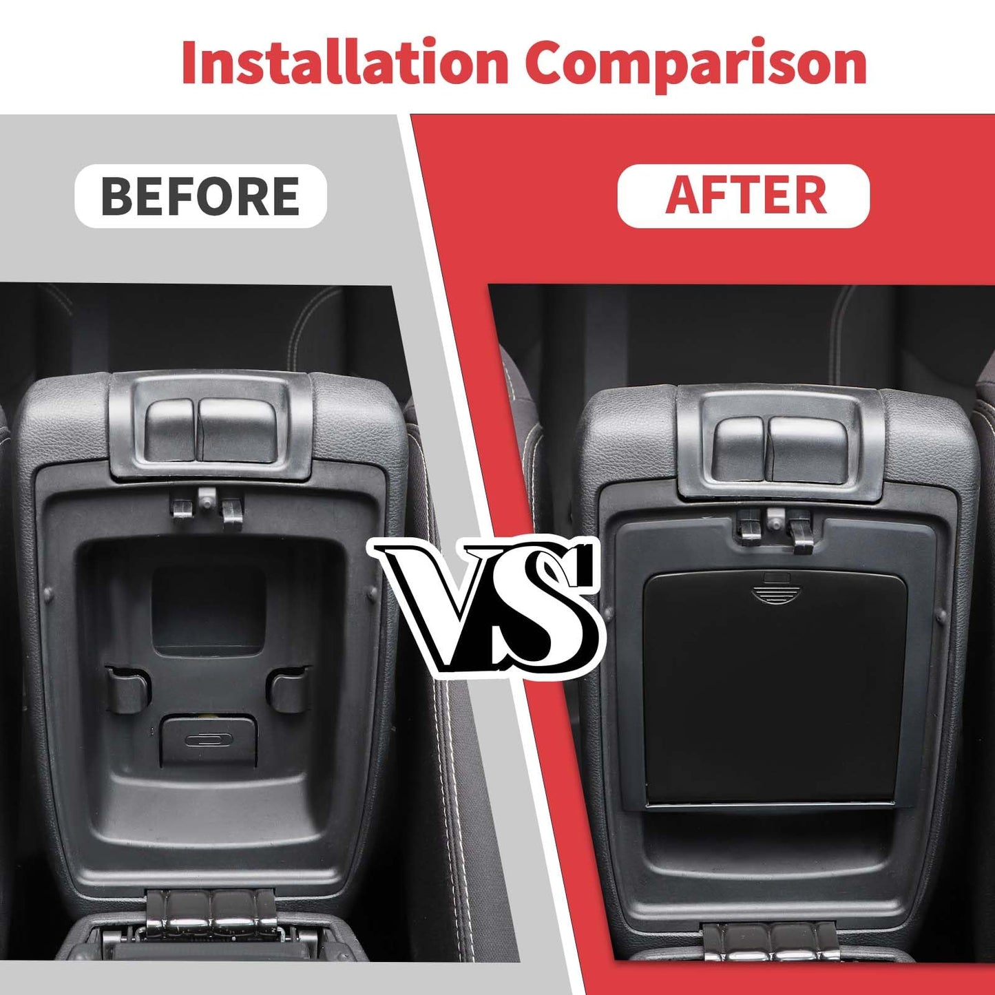 Jimen Armrest Hidden Storage Box Compatible with Jeep Wrangler JK & Unlimited 2011-2018, Center Console Organizer Tray Secret Compartment (Black)