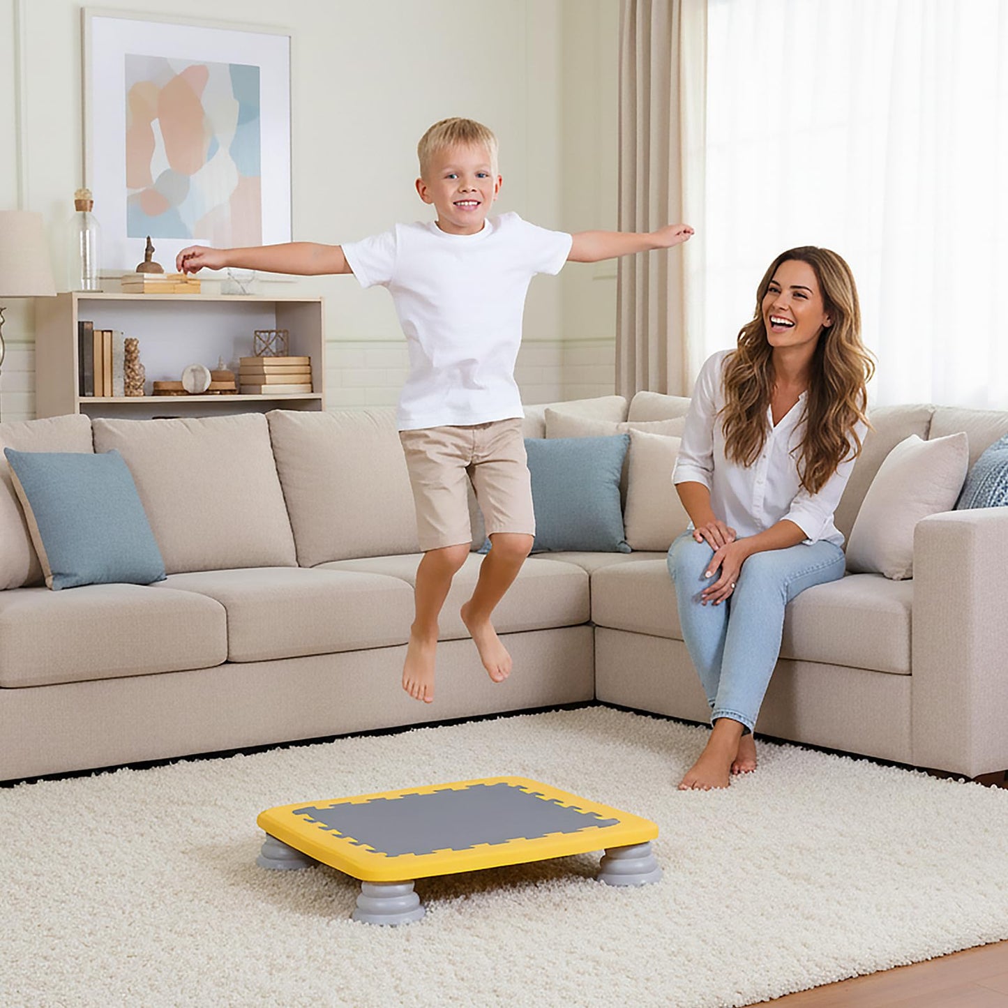 KreyNa Mini Trampoline for Kids, 25 Inch Sensory Trampoline Bouncing Board with Non-Slip Base, Balance and Bounce Jumping Toy Gift for 3-12 Boys & Girls, Yellow