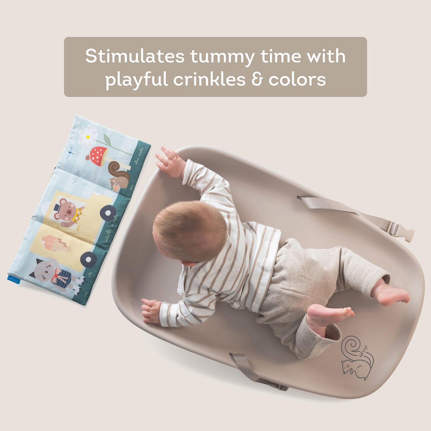 Taf Toys Baby Changing Pad & Crinkle Book - Interactive, Waterproof, Wipeable Changing Table Pad - Diaper Changing Pad for Dresser with Removable Safety Strap, Easy to Clean & Non-Slip Waterproof