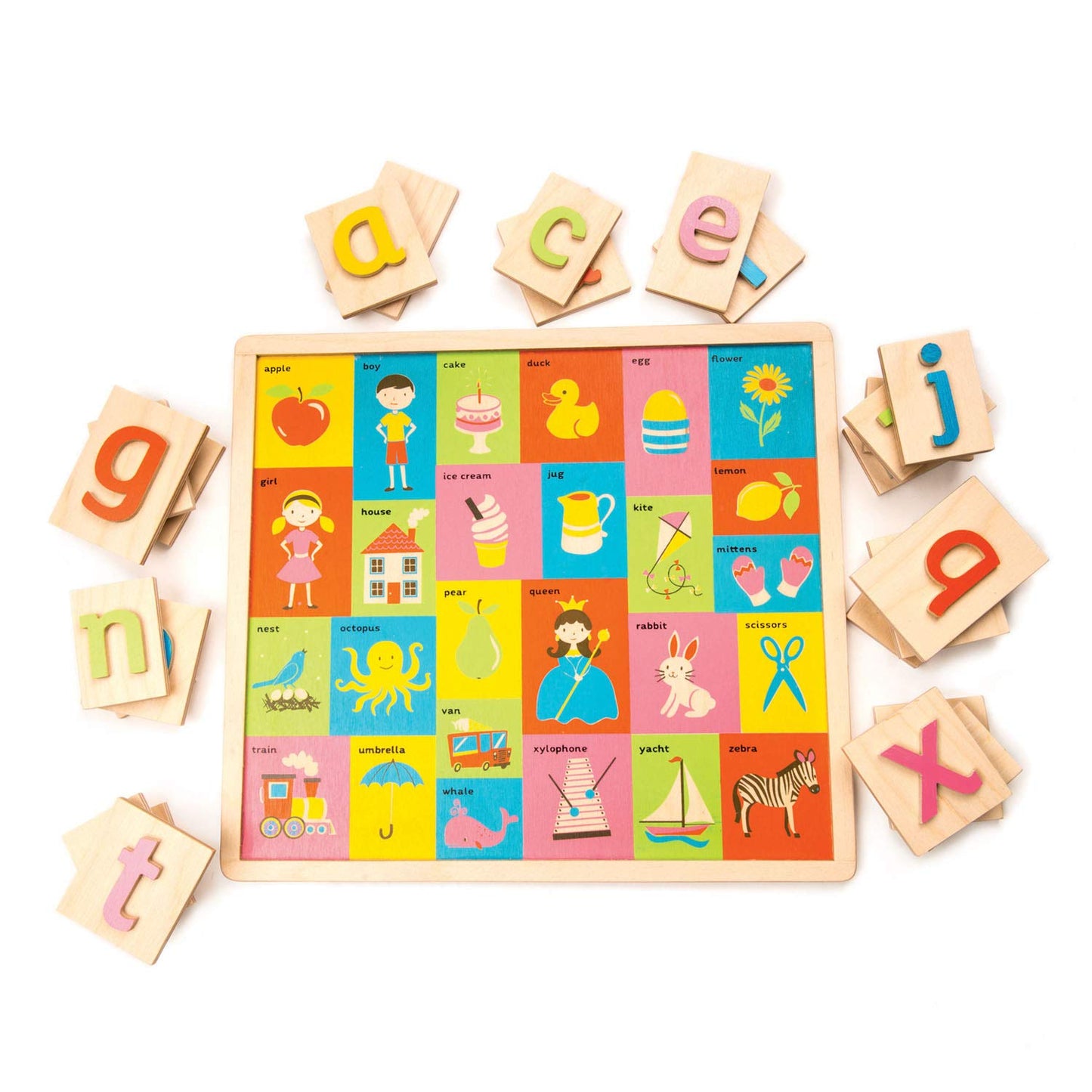 Tender Leaf Toys Wooden Alphabet Pictures - Colorful Animals Display, Engaging Preschoolers, Language Building Tool, 18m+