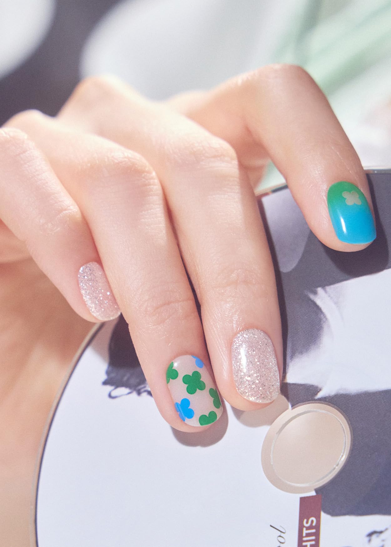 ohora Semi Cured Gel Nail Strips (N Lucky Drop Clover) - Works with Any Lamps, Salon-Quality, Long Lasting, Easy to Apply & Remove - Includes 2 Prep Pads, Nail File & Wooden Stick