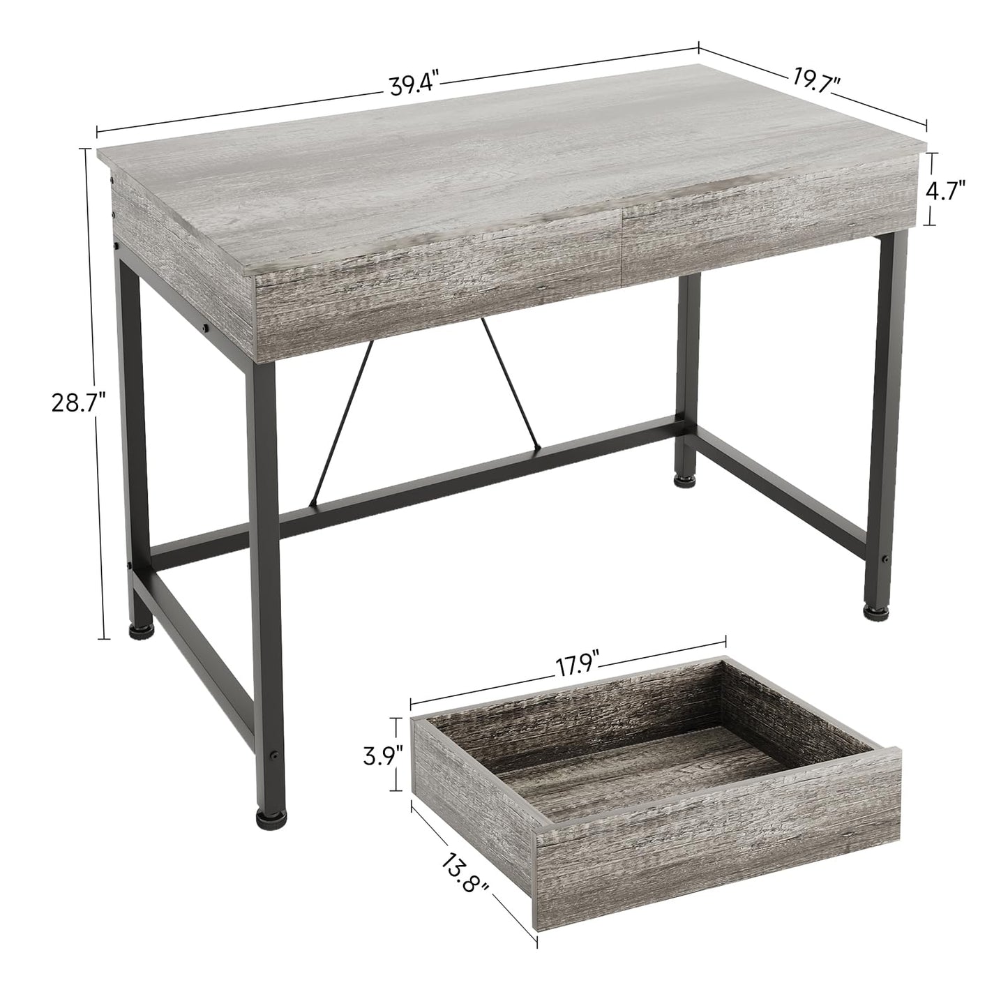 Mexin Small Desk with 2 Wooden Drawers, 40 Inch Home Office Writing Desk, Vanity Desk with Storage, Computer Desk for Bedroom Small Spaces, Table for Office, Work, Kids Study, Makeup, Gray Oak