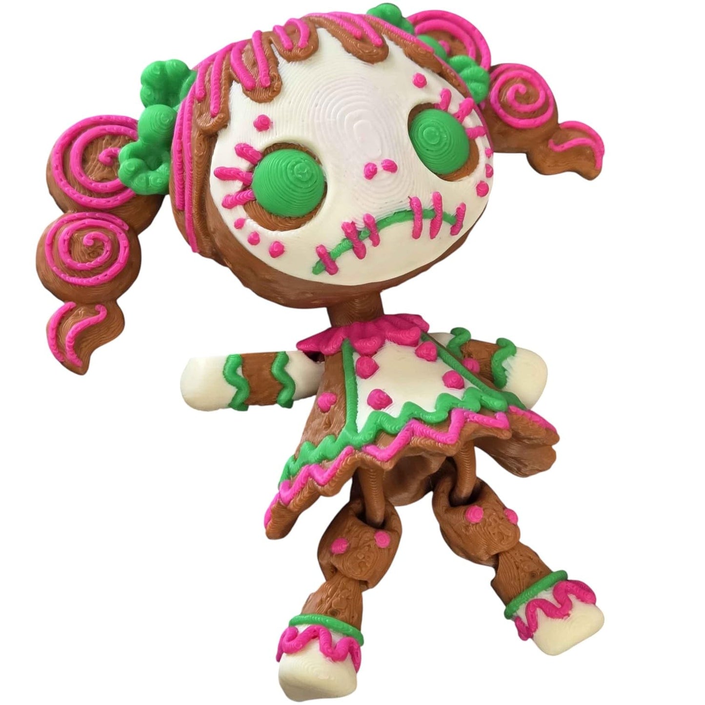 Articulated Twisty Creepy Gingerbread Girl Figurine – Spooky Charming Candycore Aesthetic Holiday Shelf Decor - 3D Printed in Canada
