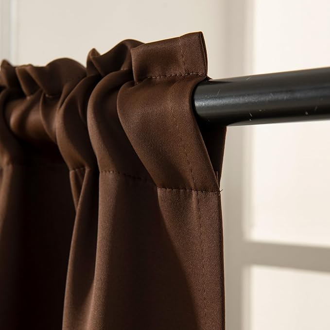 Pickluc Blackout Kitchen Curtain 30 Inches Long, Rod Pocket Cafe Tier Curtains for Small Window Treatment in Living Room, Basement, RVs, Cabinets, 2 Panels, W30 X L24 Inch, Cappuccino Brown