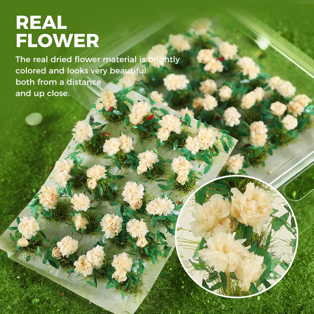 Yetaha 40 Pcs Flower Cluster, Vegetation Groups Grass Tuft, Handmade Premium Static Model Miniature Shrubs, Flower Grass Scenery for DIY Garden Courtyard Railway Landscape Layout (Gardenia, White)