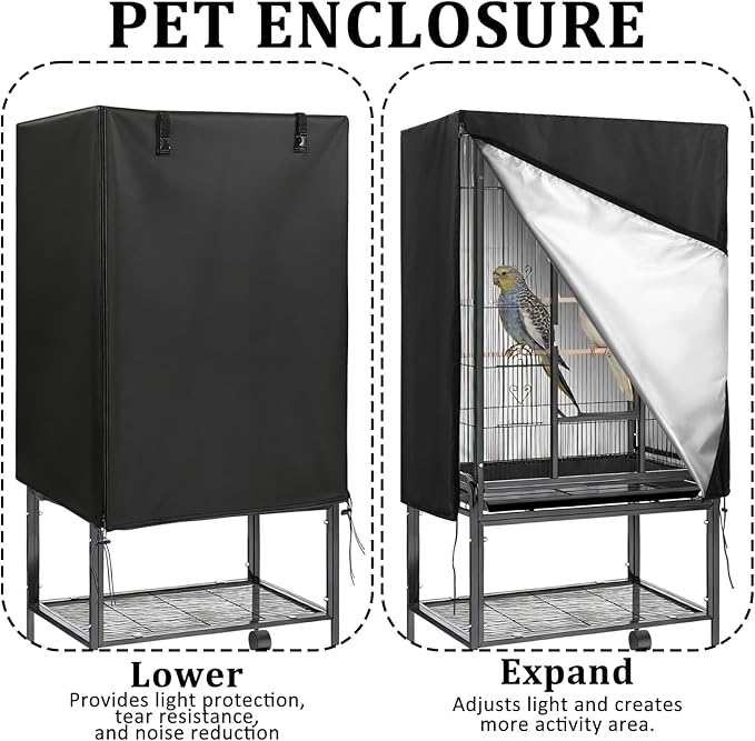 CebraBounze Bird Cage Cover 35"x25"x47" Heavy Duty Waterproof Bird cage Covers for Night, Zipper Panel Blackout Birdcage, Good Night Enclosure for Parakeet, Parrot, Cockatiel and More Finches